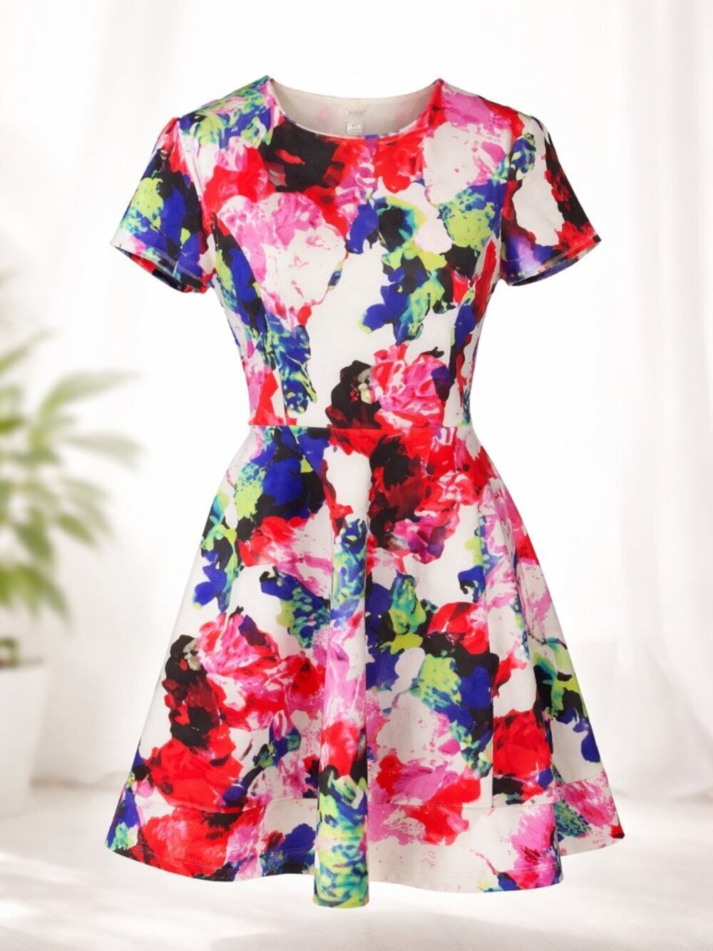 Milly Floral Fit & Flare Dress Sz 10 Bright Multicolor Short Sleeve